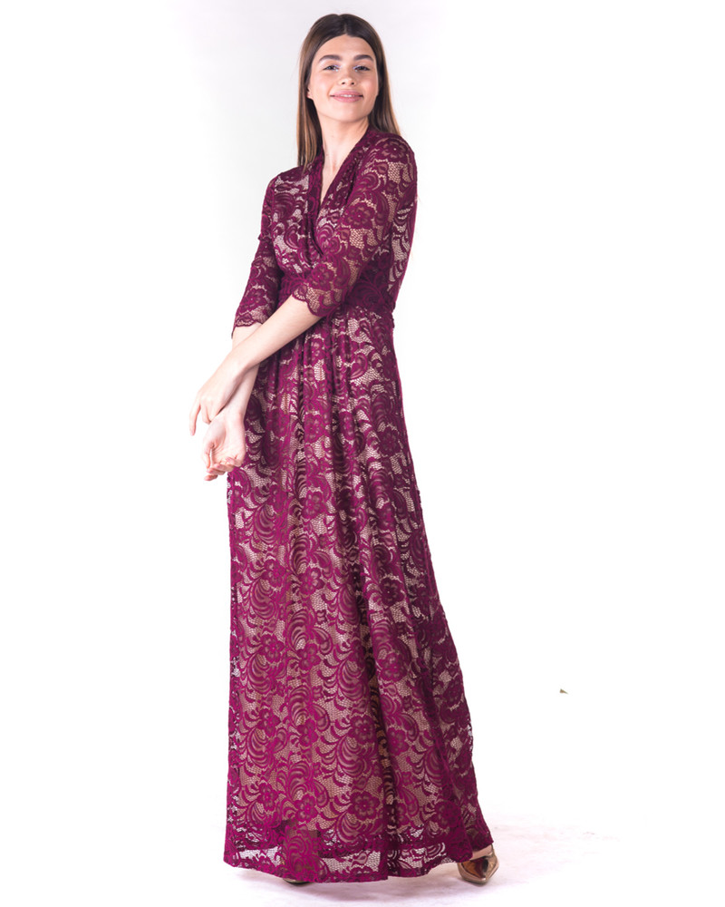 ELEGANT MAXI DRESS LACE BORDEAUX