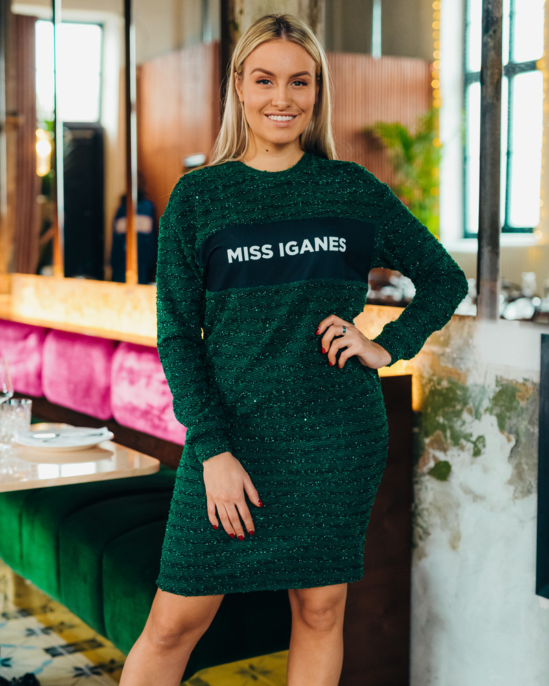 MISS IGANES GREEN SHINY KNIT DRESS