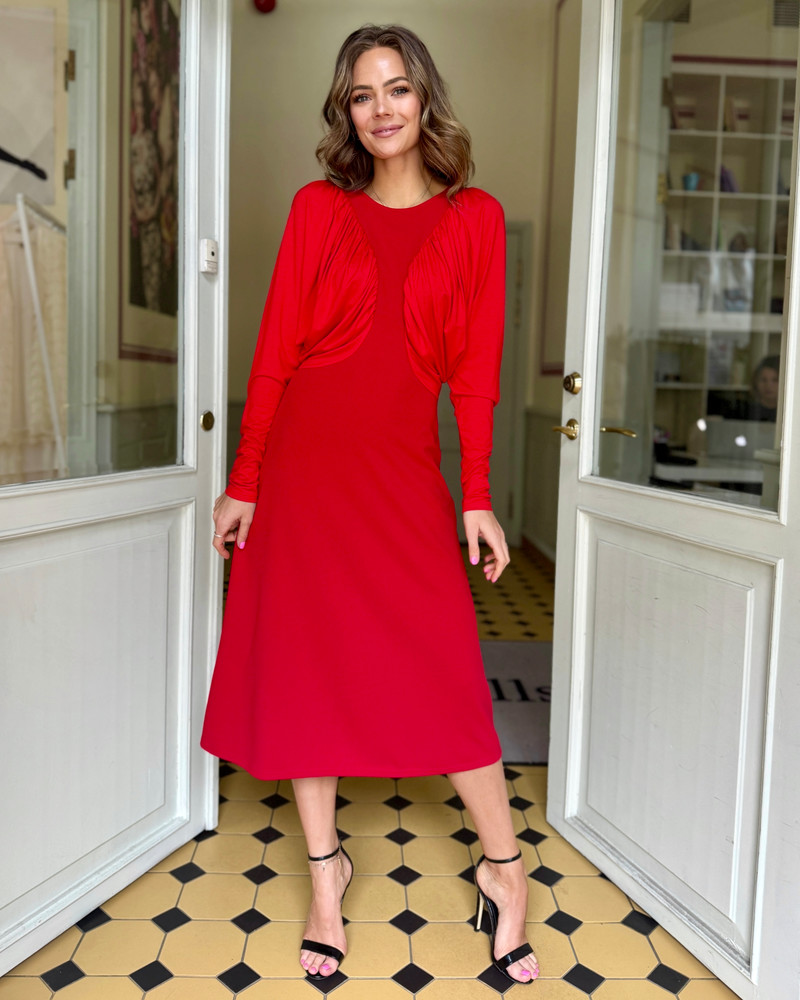 PARROT MIDI DRESS RED