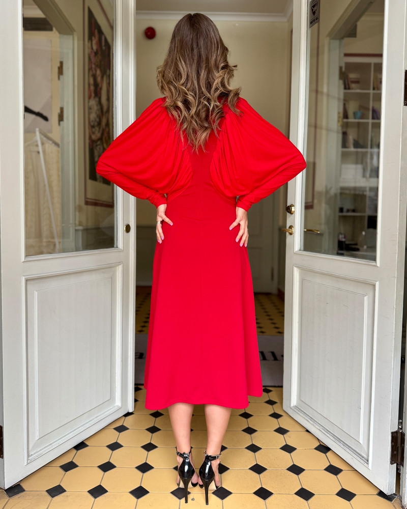 PARROT MIDI DRESS RED