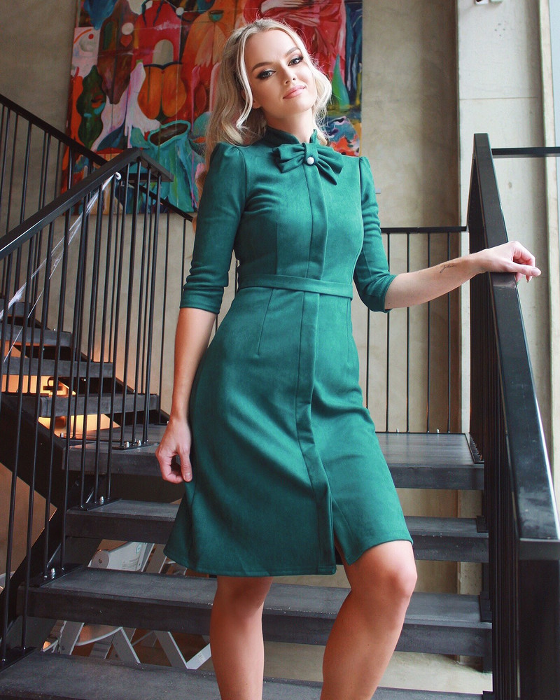 BOW SUEDE DRESS GREEN