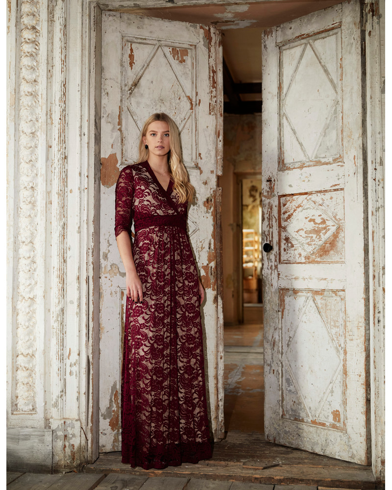 ELEGANT MAXI DRESS LACE BORDEAUX
