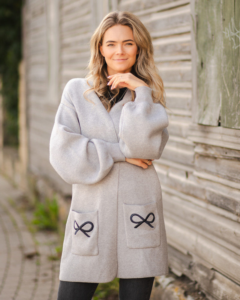BOW KNIT CARDIGAN GREY