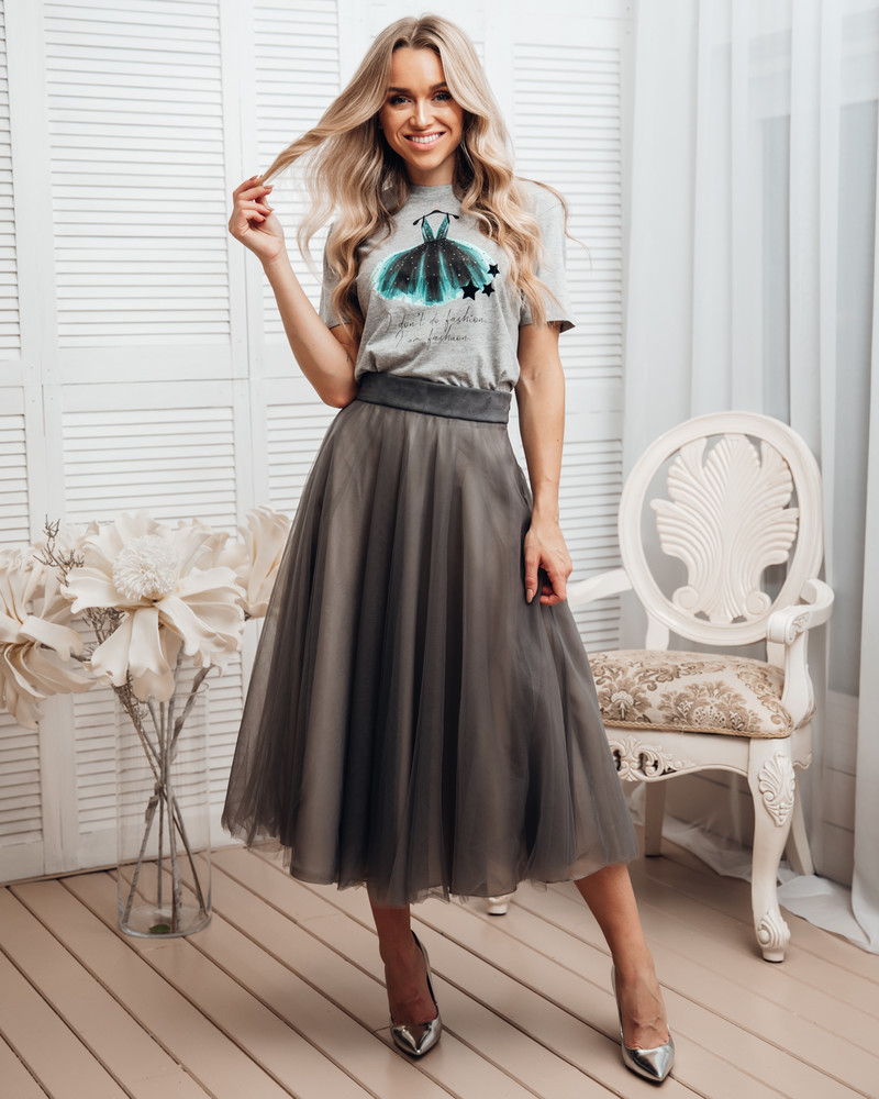 MESH MIDI SKIRT GREY