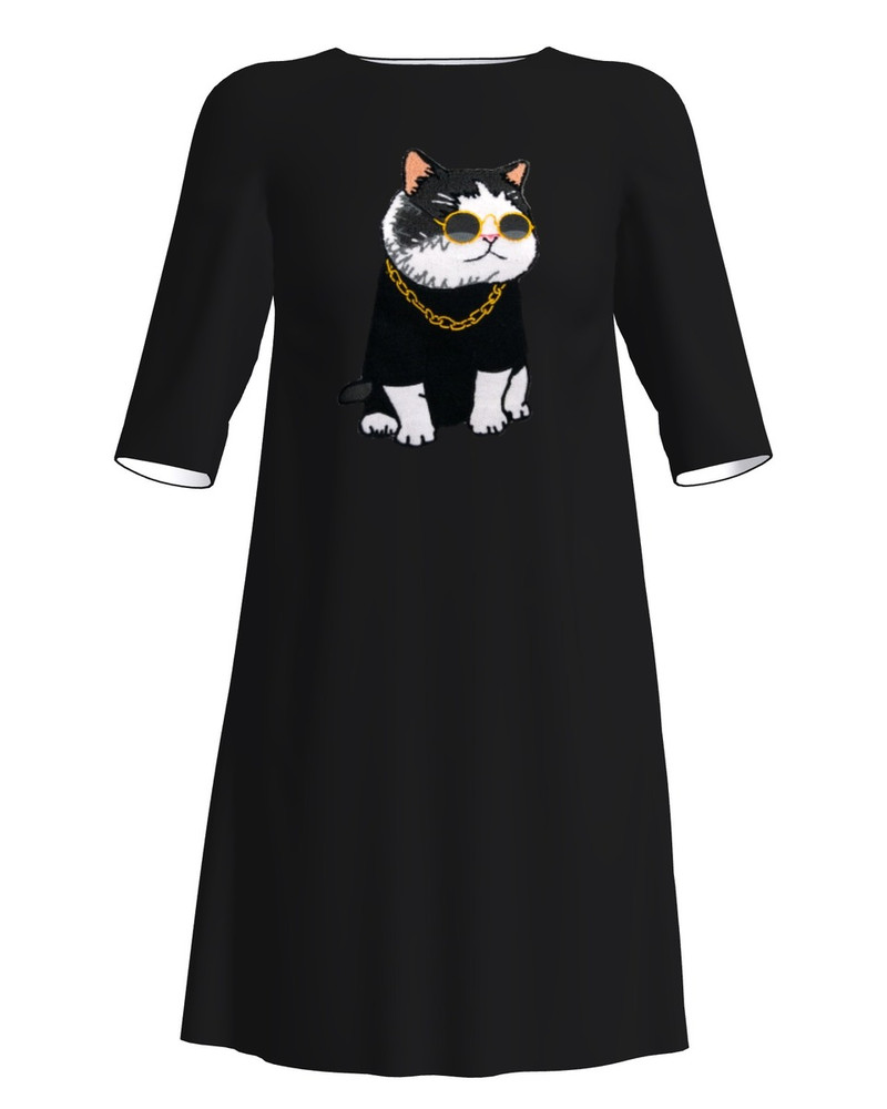 COOL CAT PRINT DRESS BLACK
