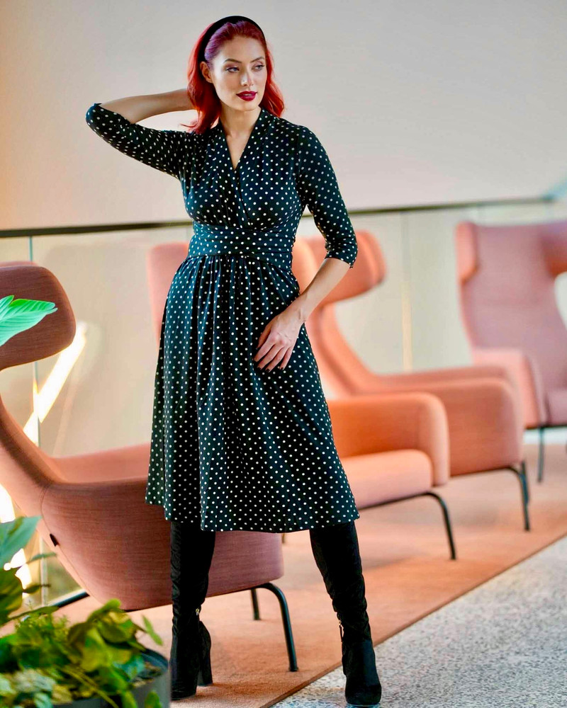 ELEGANT POLKA DOT DRESS BLACK