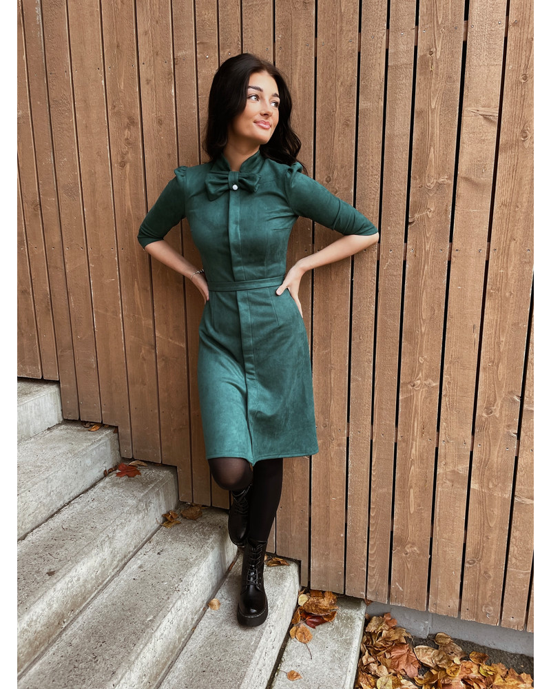 BOW SUEDE DRESS GREEN