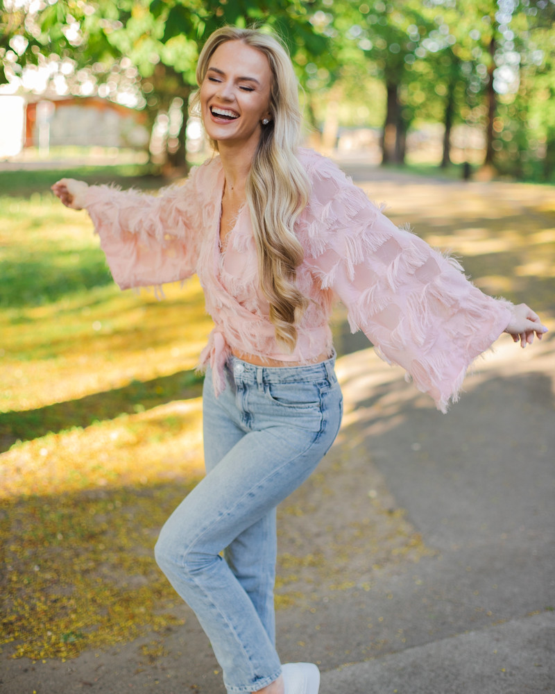 FRINGE CROP JACKET PEACHY
