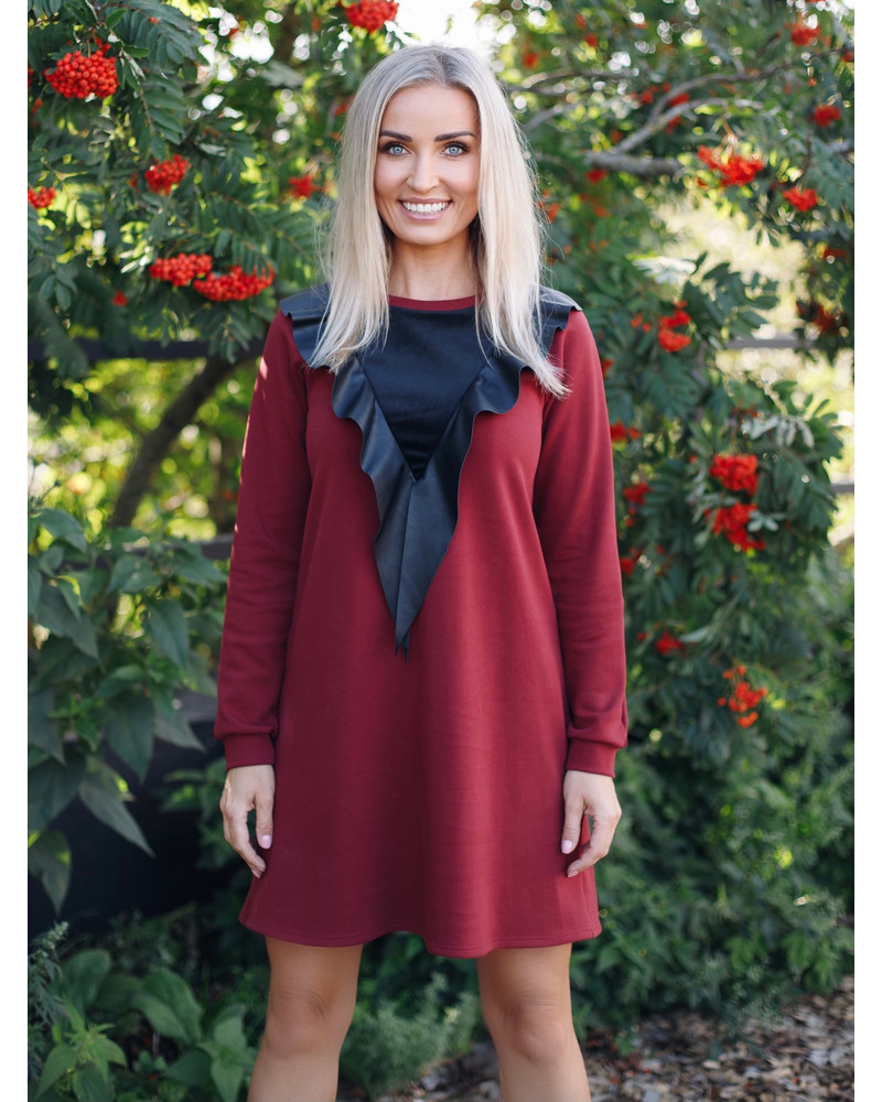 BLACK RUFFLE DRESS BORDEAUX