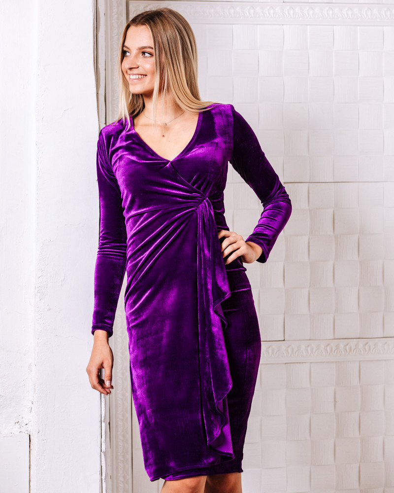 SHINY FLOUNCE DRESS VELVET PURPLE