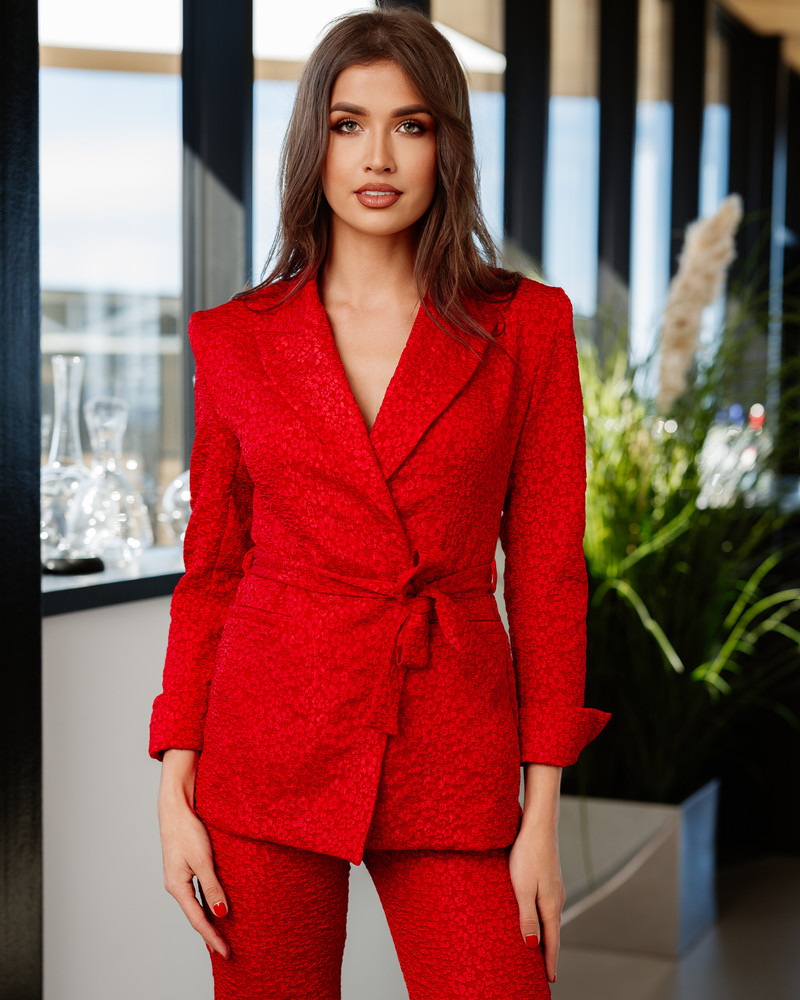 JACQUARD POWER SUIT JACKET RED