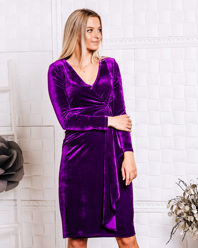 SHINY FLOUNCE DRESS VELVET PURPLE