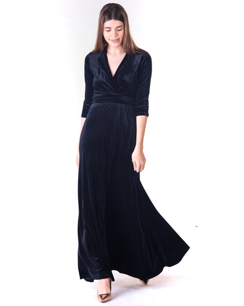 ELEGANT VELVET MAXI DRESS BLACK