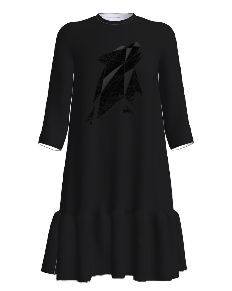 ABSTRACT WOLF FRILL DRESS BLACK