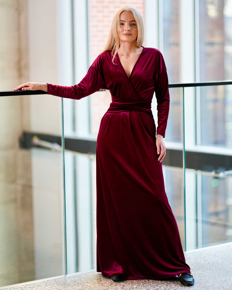 TIMELESS MAXI DRESS VELVET BORDEAUX