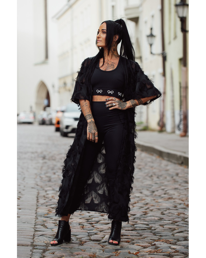 FRINGE FLYAWAY KIMONO BLACK