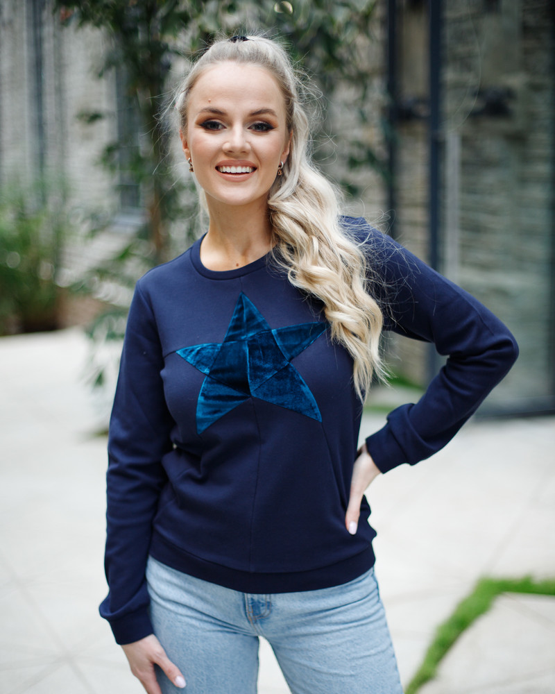 VELVET STAR SWEATSHIRT NAVY BLUE