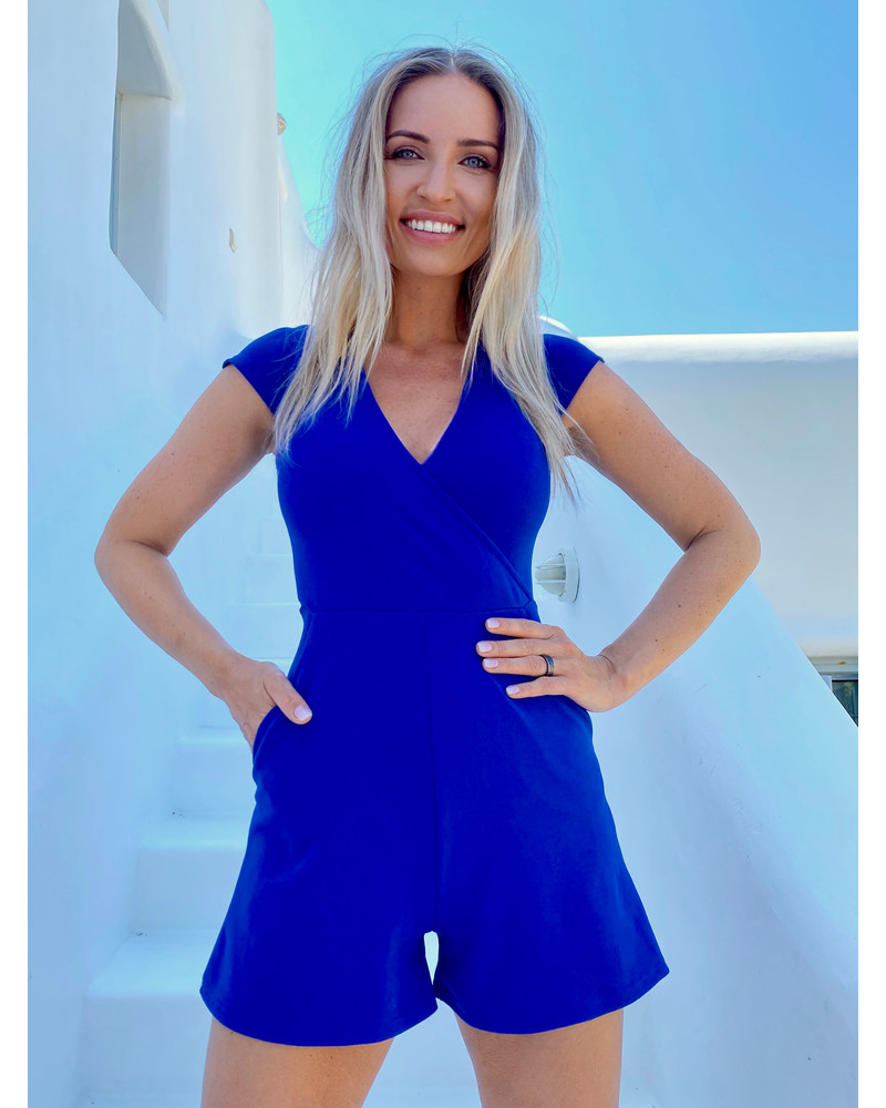 WRAP RAGLAN SHORTS JUMPSUIT BLUE