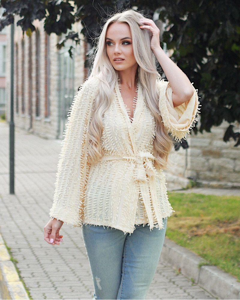 FRINGE JACKET CREAM YELLOW