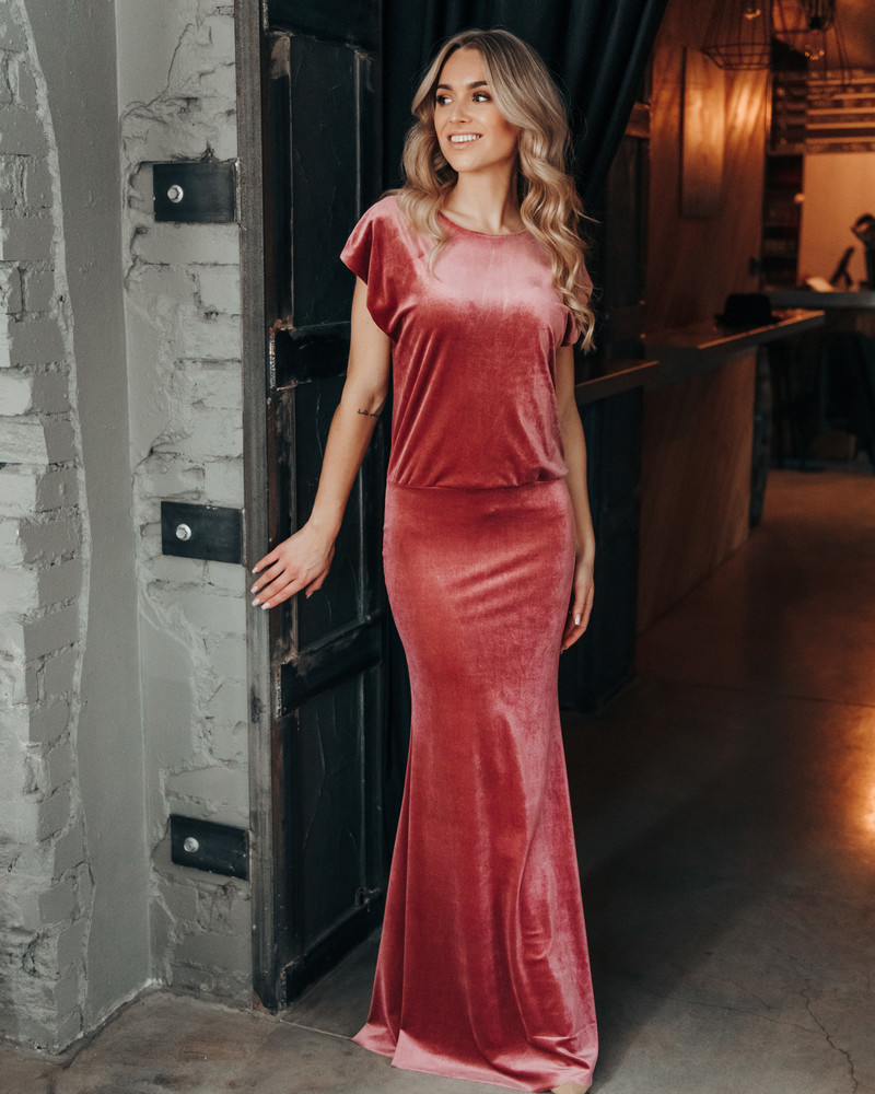 MERMAID MAXI DRESS VELVET ROSE PINK