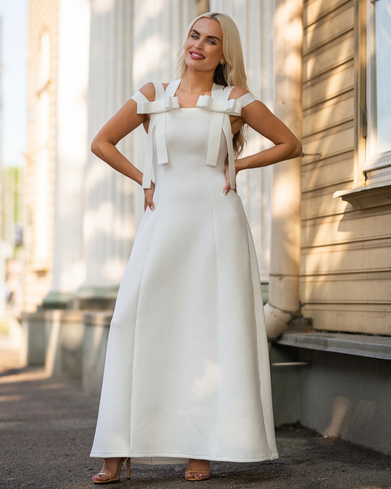 TRIPLE BOW MAXI DRESS WHITE