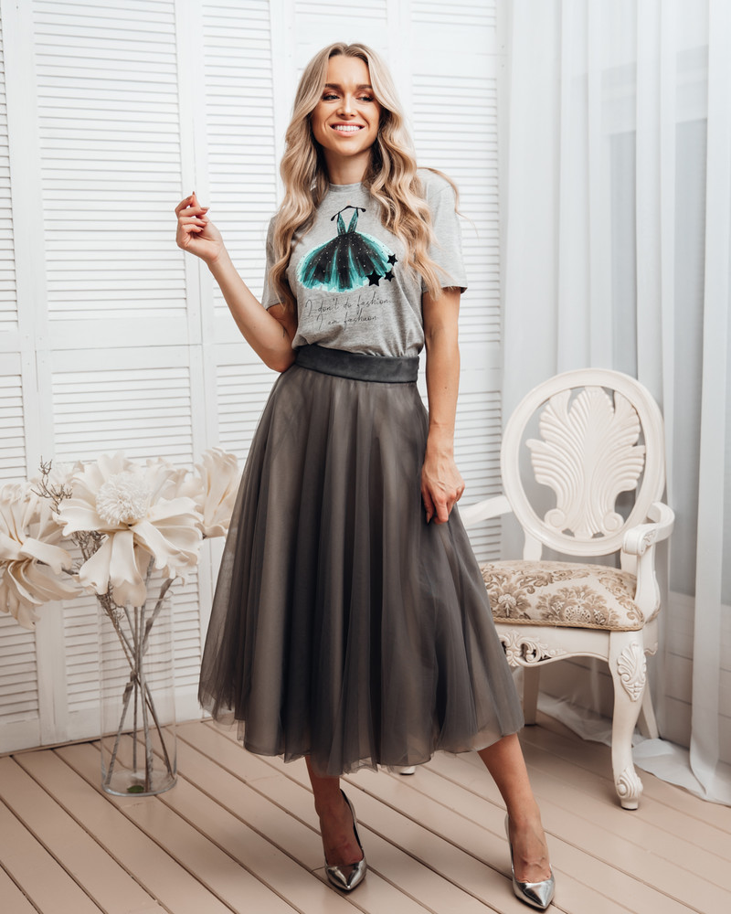MESH MIDI SKIRT GREY