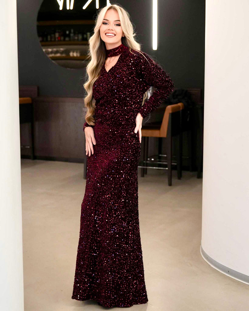 SEQUIN MAXI SKIRT BORDEAUX