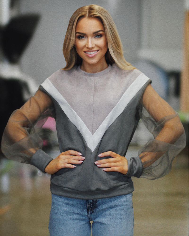 TRIANGLE MESH SLEEVE SWEATSHIRT GREY