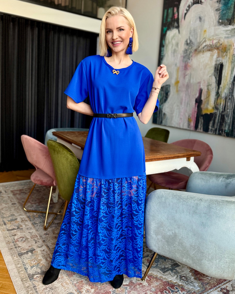 DOLLS LACE SHIRT MAXI DRESS ELECTRIC BLUE