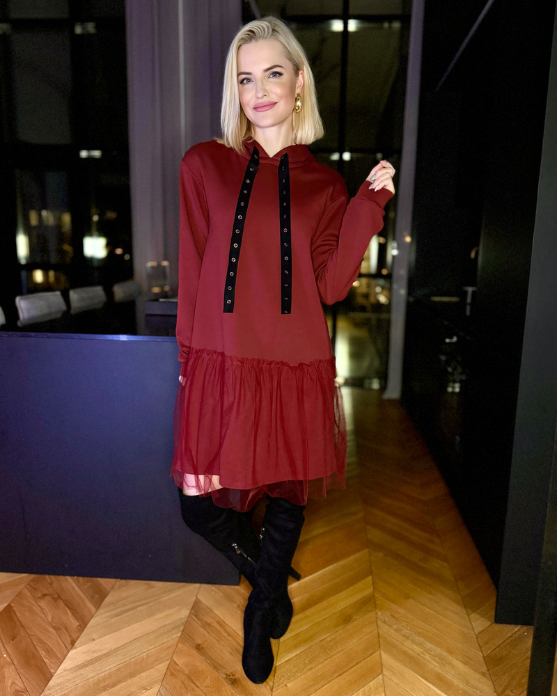 HOODIE TULLE DRESS BORDEAUX