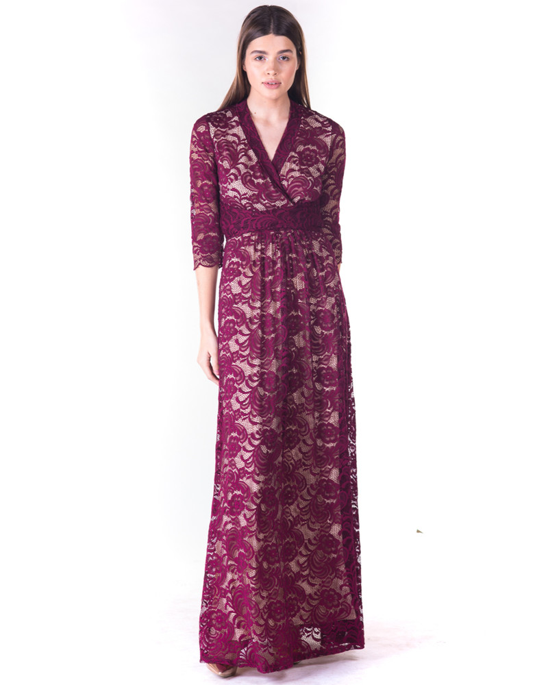 ELEGANT MAXI DRESS LACE BORDEAUX