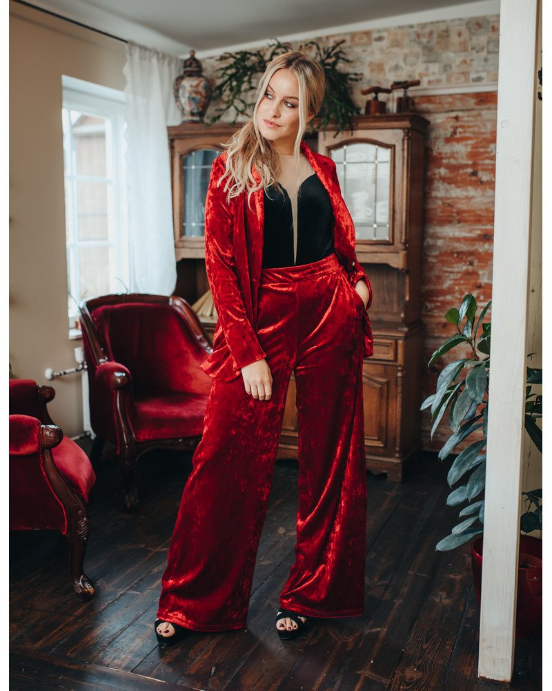 WIDE PANTS PATCHY VELVET RED