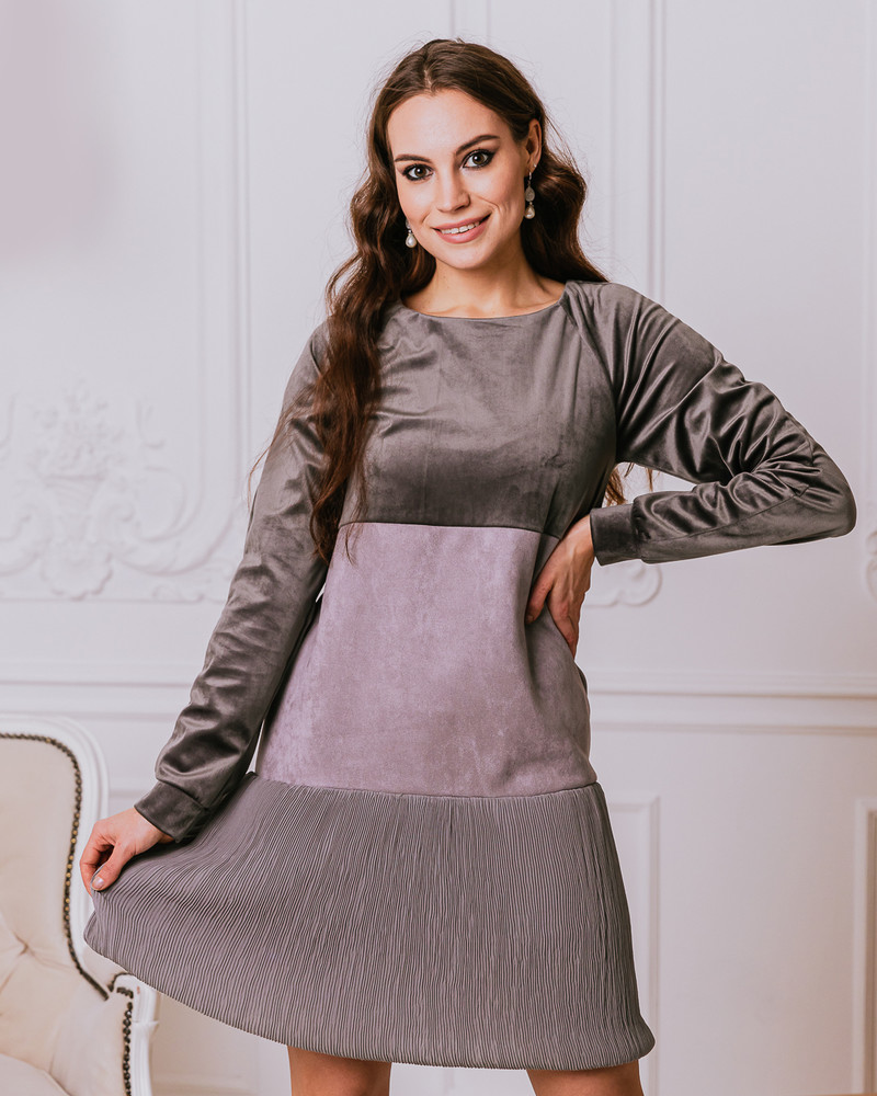 BLOCKS DRESS CHIFFON LIGHT GREY