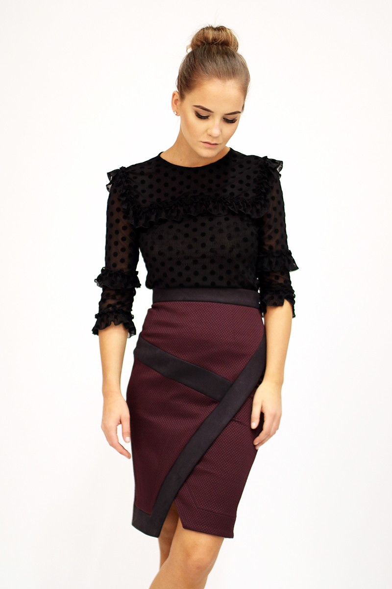 DIAGONAL SLIT SKIRT MAROON - Tallinn Dolls