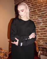 BLACK OVERSIZED STUD SLOGAN DRESS