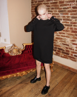 BLACK OVERSIZED STUD SLOGAN DRESS