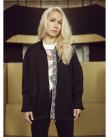 UNISEX BLACK BOMBER JACKET WITH ETHNIC PRINT