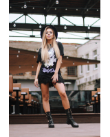 FRINGE BORDER W ROCK N DOLL PRINT DRESS