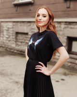 BLACK TWO SWALLOW PRINT T SHIRT