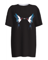 BLACK TWO SWALLOW PRINT T SHIRT