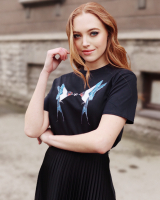 BLACK TWO SWALLOW PRINT T SHIRT