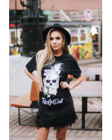 FRINGE BORDER W ROCK N DOLL PRINT DRESS