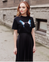 BLACK TWO SWALLOW PRINT T SHIRT