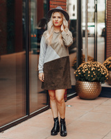GEOMETRIC DARK GREEN & GREY SUEDE DRESS