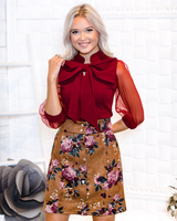 BIG BOW MESH BLOUSE BORDEAUX