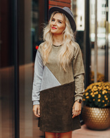 GEOMETRIC DARK GREEN & GREY SUEDE DRESS