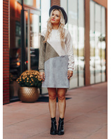 GEOMETRIC LIGHT GREEN & LIGHT GREY SUEDE DRESS