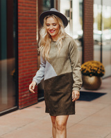 GEOMETRIC DARK GREEN & GREY SUEDE DRESS