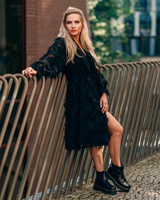 BLACK FRINGE MIDI DRESS