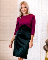 TRIO PURPLE-BLACK SUEDE GREEN VELVET DRESS